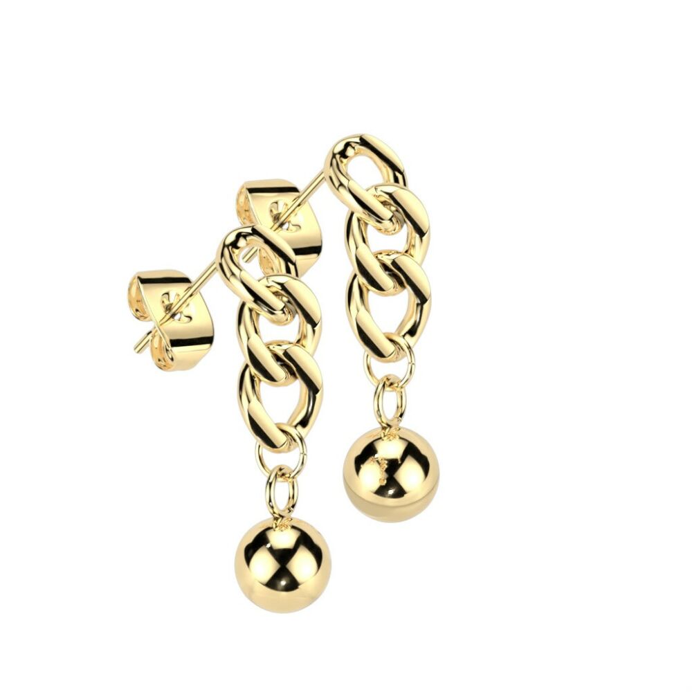 Gold - Ohrstecker mit Kettengliedern und Kugel aus Edelstahl Damen
