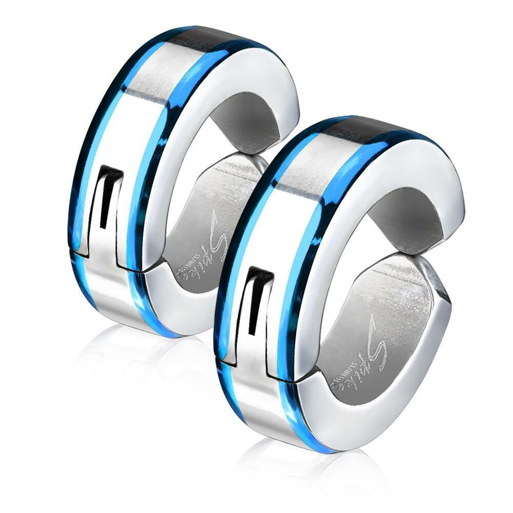 Blau - Creolen mit Metallrand Silber aus Edelstahl Unisex