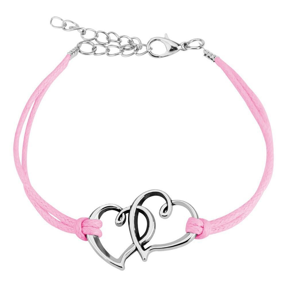 pinkes Armband 2 Herzen aus Leder Unisex