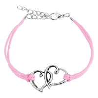 pinkes Armband 2 Herzen aus Leder Unisex