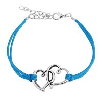 blaues Armband 2 Herzen aus Leder Unisex