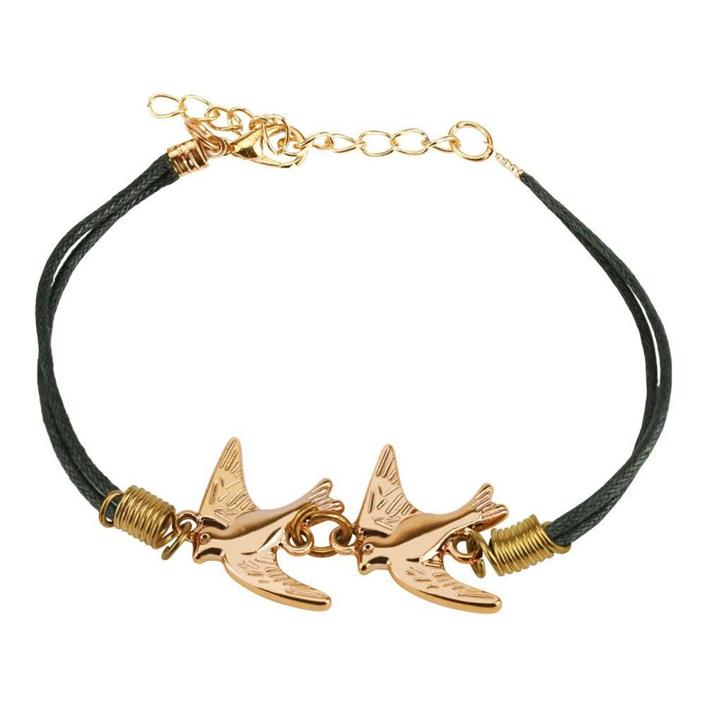 schwarzes Armband Infinity-Schwalben aus Leder Unisex