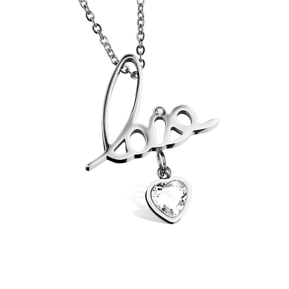 silberne Kette Liebe mit Herz-Anhänger aus Edelstahl Damen
