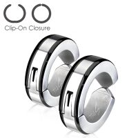 Schwarz - Creolen mit Metallrand Silber aus Edelstahl Unisex