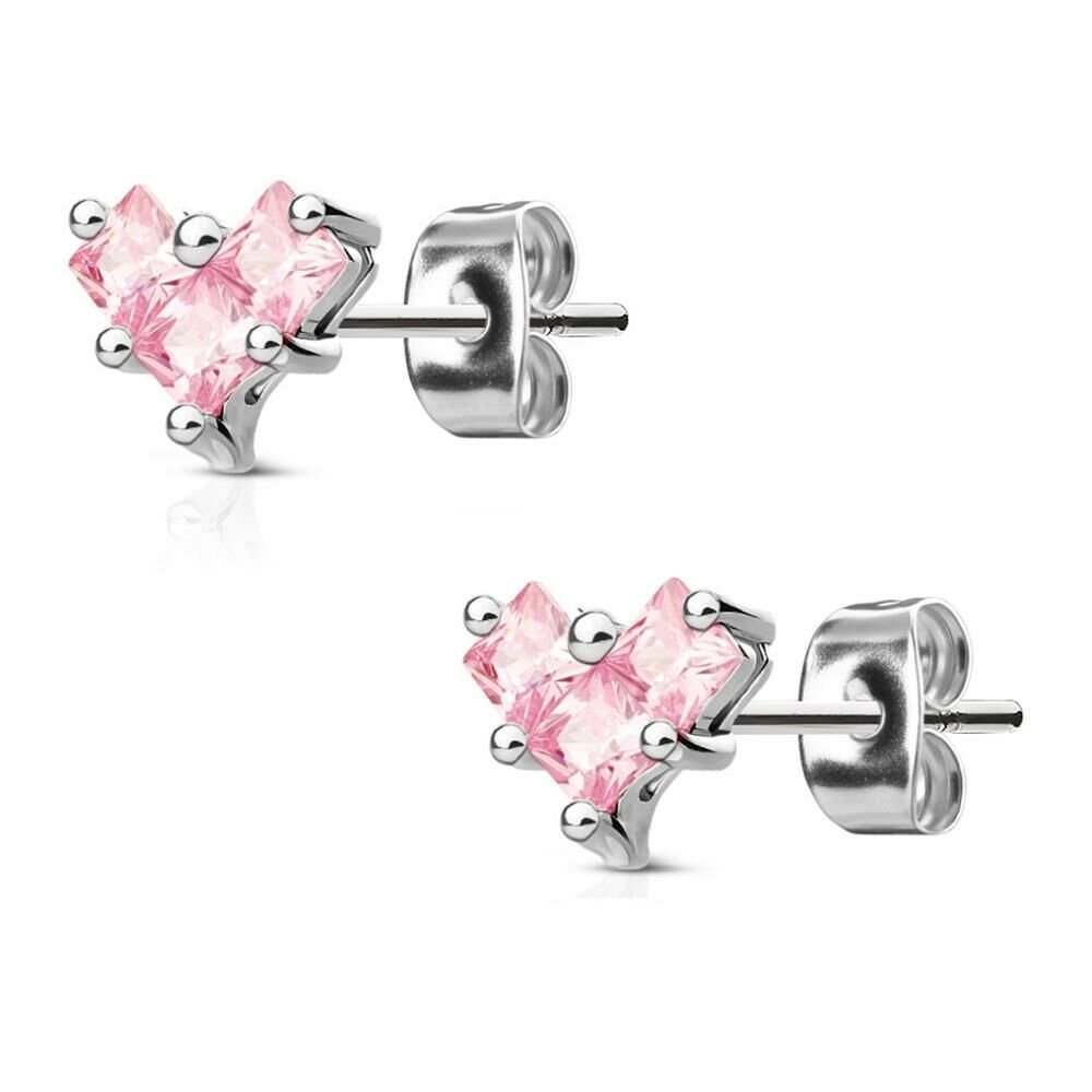 Ohrstecker Herz mit pinken Kristallen aus Edelstahl Damen