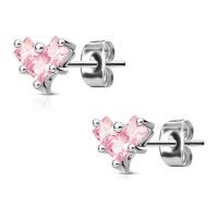 Ohrstecker Herz mit pinken Kristallen aus Edelstahl Damen