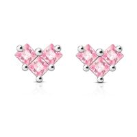 Ohrstecker Herz mit pinken Kristallen aus Edelstahl Damen