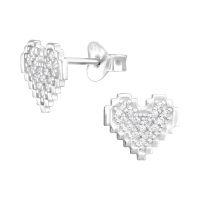 Ohrstecker Herz Pixel mit Kristallen aus 925 Silber Damen
