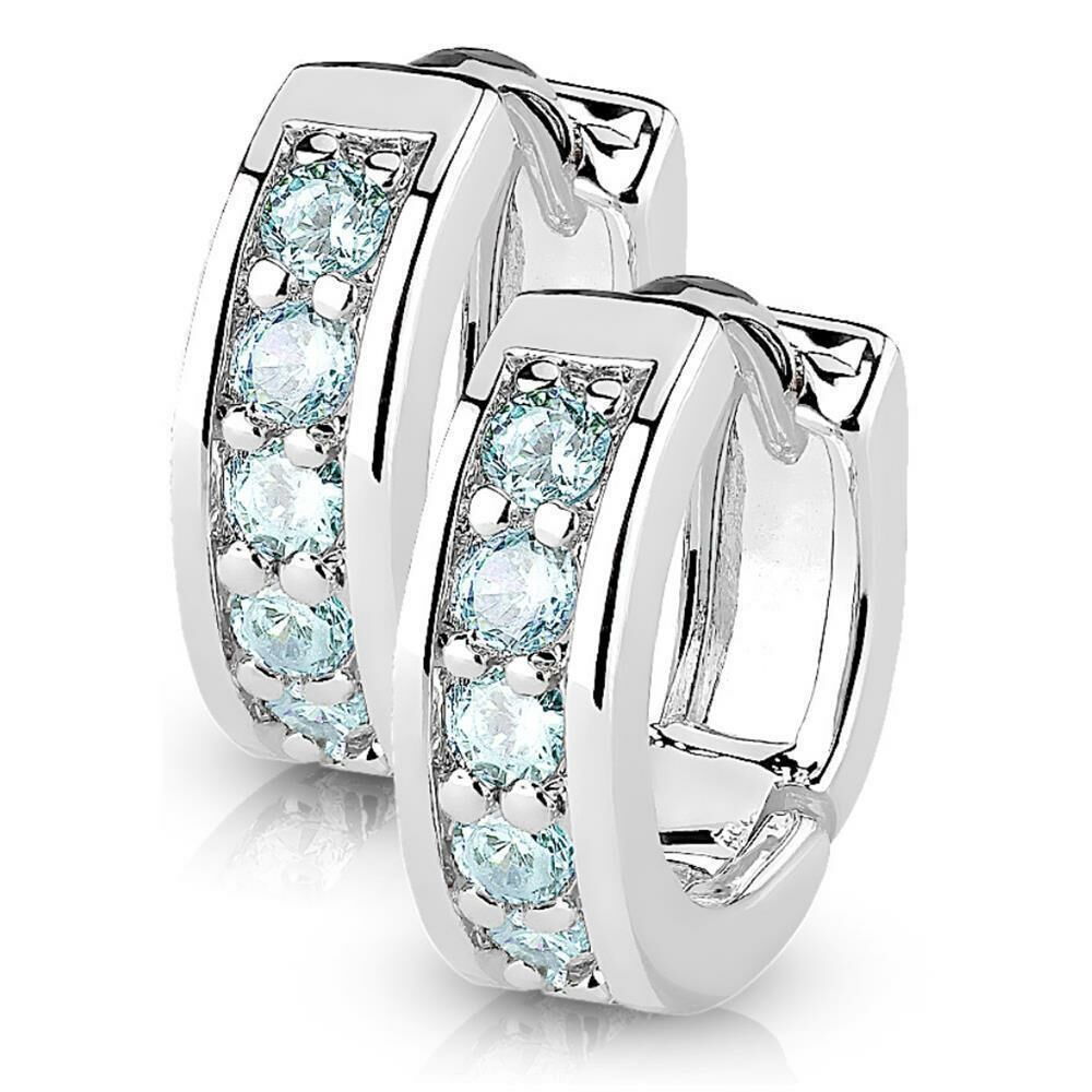 silberne Creolen Kristalle blau aus Edelstahl Damen