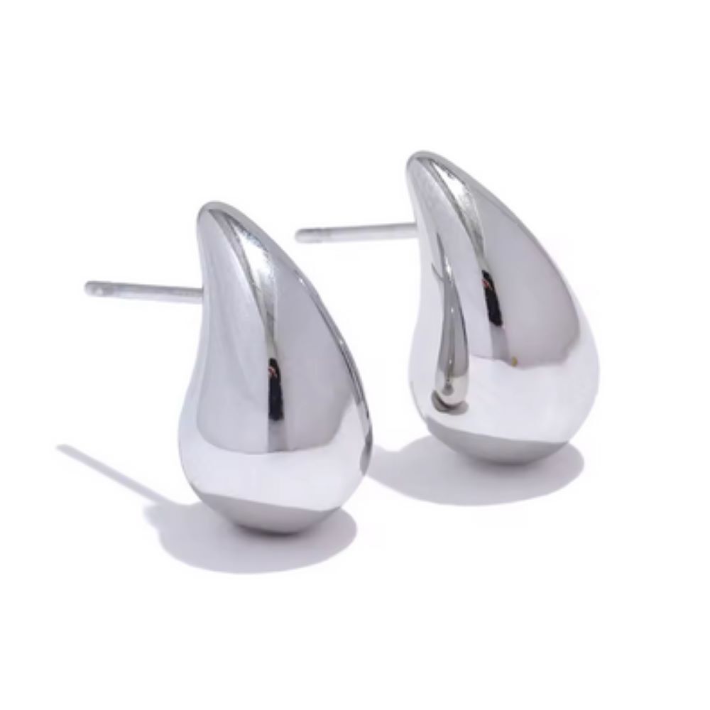 silberne Ohrstecker Wassertropfen 18mm aus Edelstahl Damen