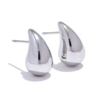 silberne Ohrstecker Wassertropfen 18mm aus Edelstahl Damen