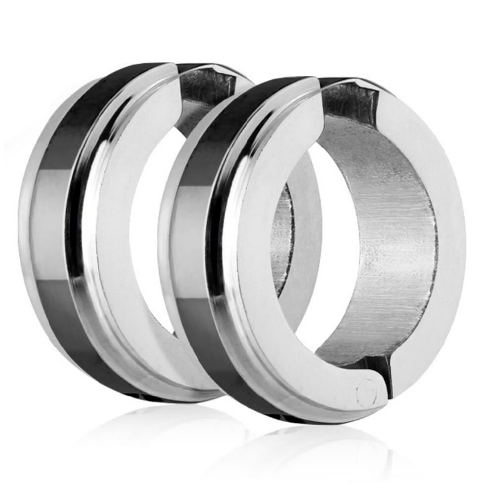 Schwarz - Creolen mit Mittelring Silber aus Edelstahl Unisex