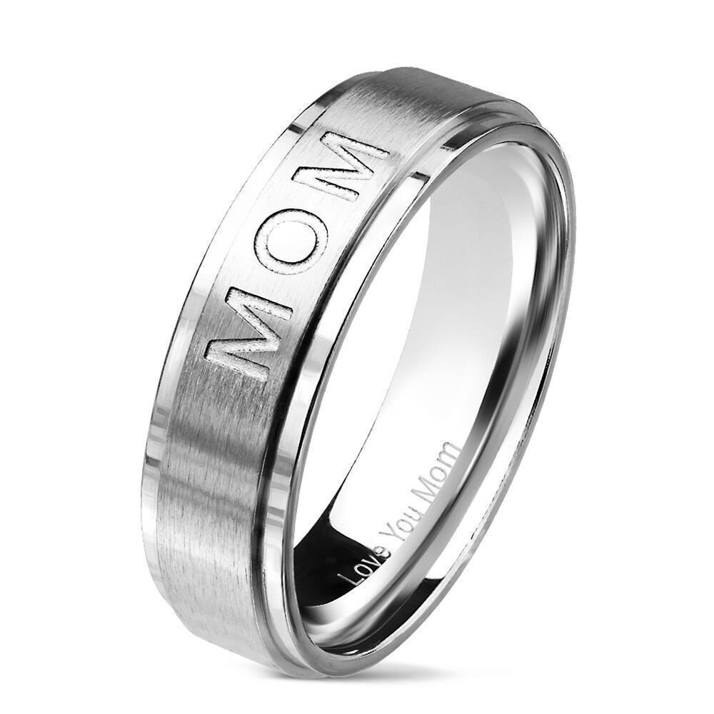49 (15.6) Silber Ring MOM Mama aus Edelstahl Damen