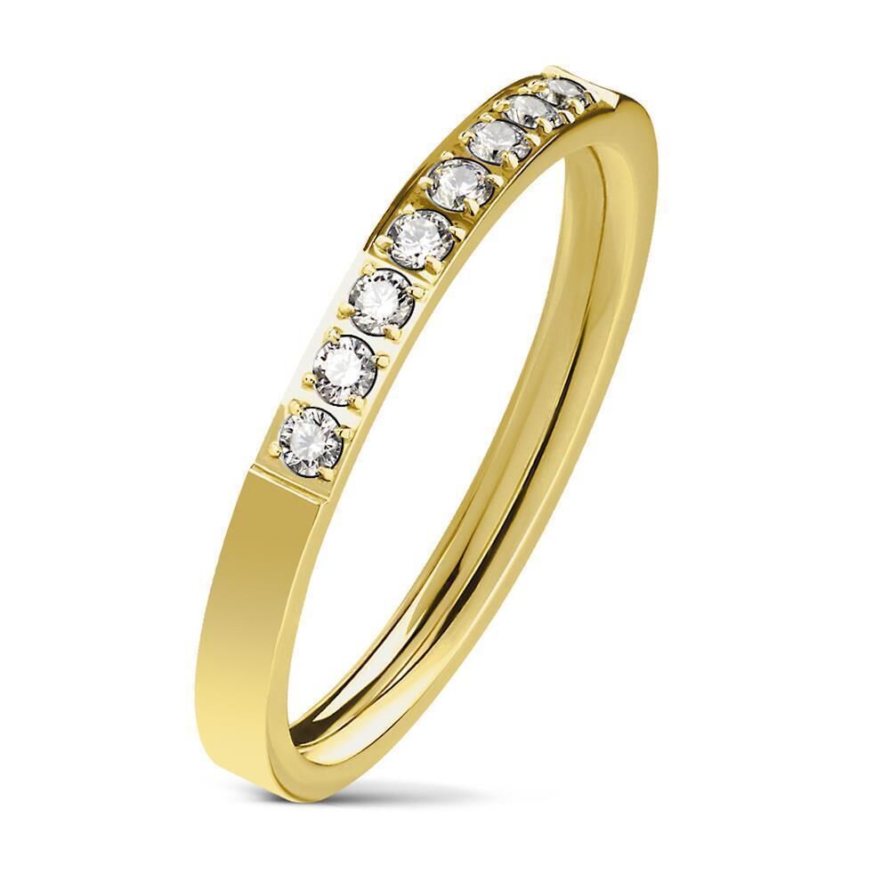 52 (16.6) gold Ring schmal 8 Kristalle aus Edelstahl Damen