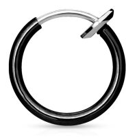 Schwarz - Fake Piercing Ring Springverschluss Silber Edelstahl Unisex