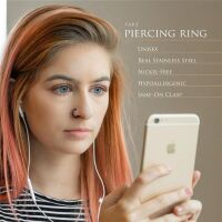 Schwarz - Fake Piercing Ring Springverschluss Silber Edelstahl Unisex