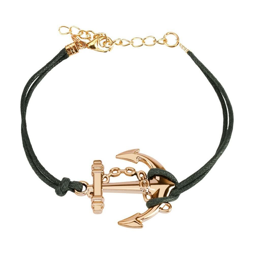 Schwarz - Armband Anker aus Leder Unisex