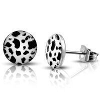 Ohrstecker rund Leopard s/w Silber aus Edelstahl Damen