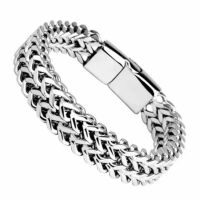 Armband massiv mit Magnetverschluss Silber aus Edelstahl Herren