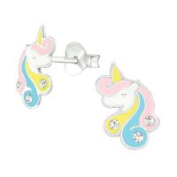 Ohrstecker Buntes Einhorn mit 3 Kristallen aus 925 Silber Kinder