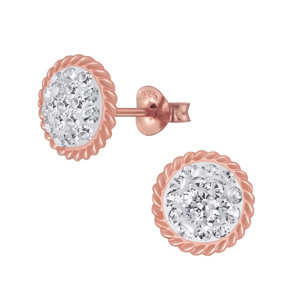 Ohrstecker r ziseliert mit Kristallen Rosegold 925 Silber Damen