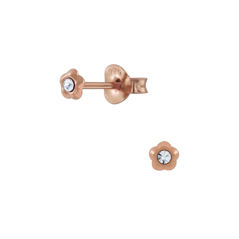 Ohrstecker Blümchen mit rem Kristall 3mm Rosegold 925 Silber Damen