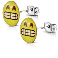 Ohrstecker rund Smiley verschiedene Emojis silber aus Edelstahl Unisex
