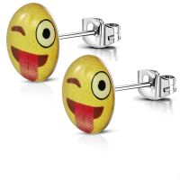 Ohrstecker rund Smiley verschiedene Emojis silber...