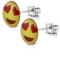 Ohrstecker rund Smiley verschiedene Emojis silber Edelstahl Unisex