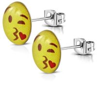 Ohrstecker rund Smiley verschiedene Emojis silber Edelstahl Unisex