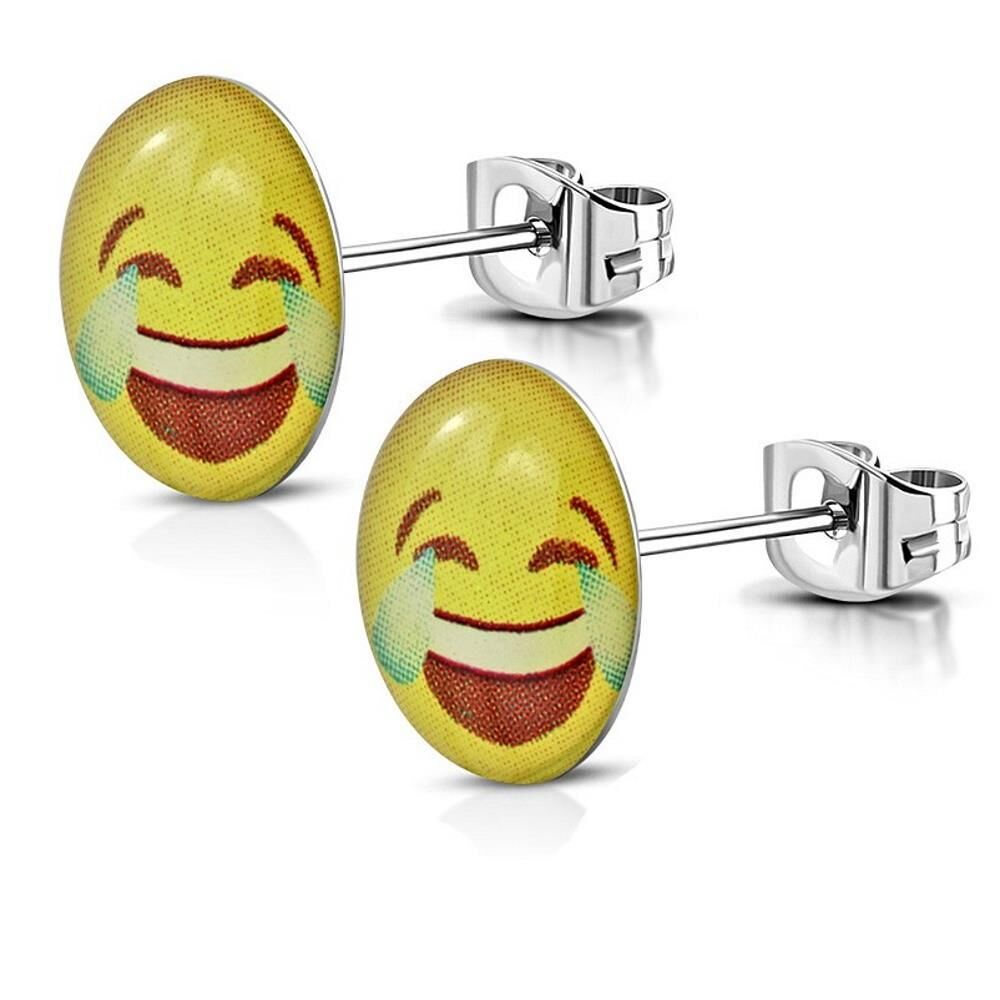 Ohrstecker rund Smiley Emojis silber aus Edelstahl Unisex Tränen lachend