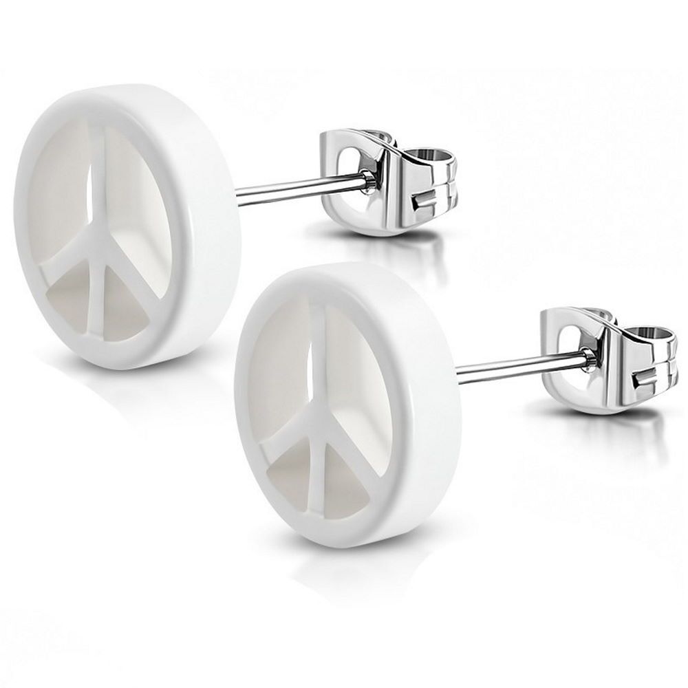 Ohrstecker PeaceSilber aus Edelstahl Unisex cremeweiß