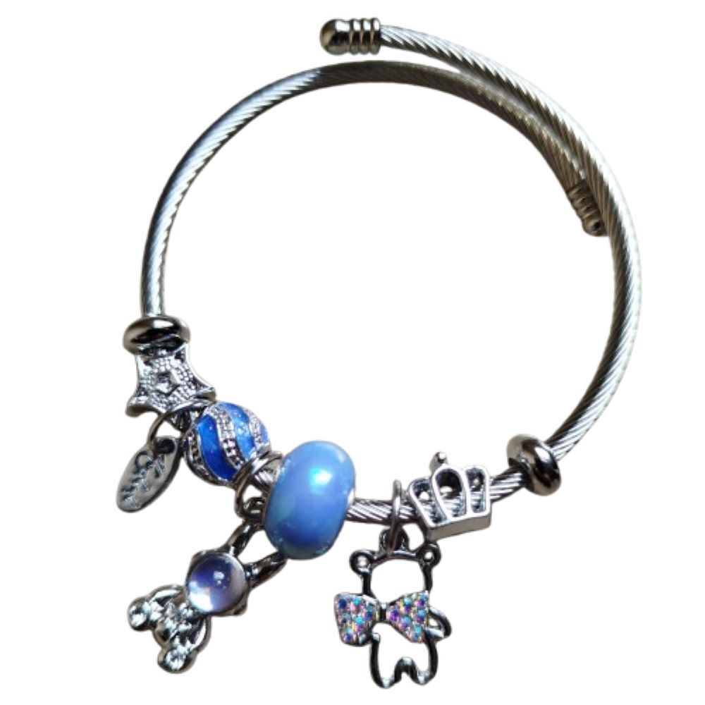 Charms- Armband Kugeln und Kristalle Anhänger aus Edelstahl Damen