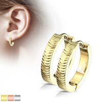 Creolen Klappverschluss Rillenstruktur 20mm aus Edelstahl Damen silber