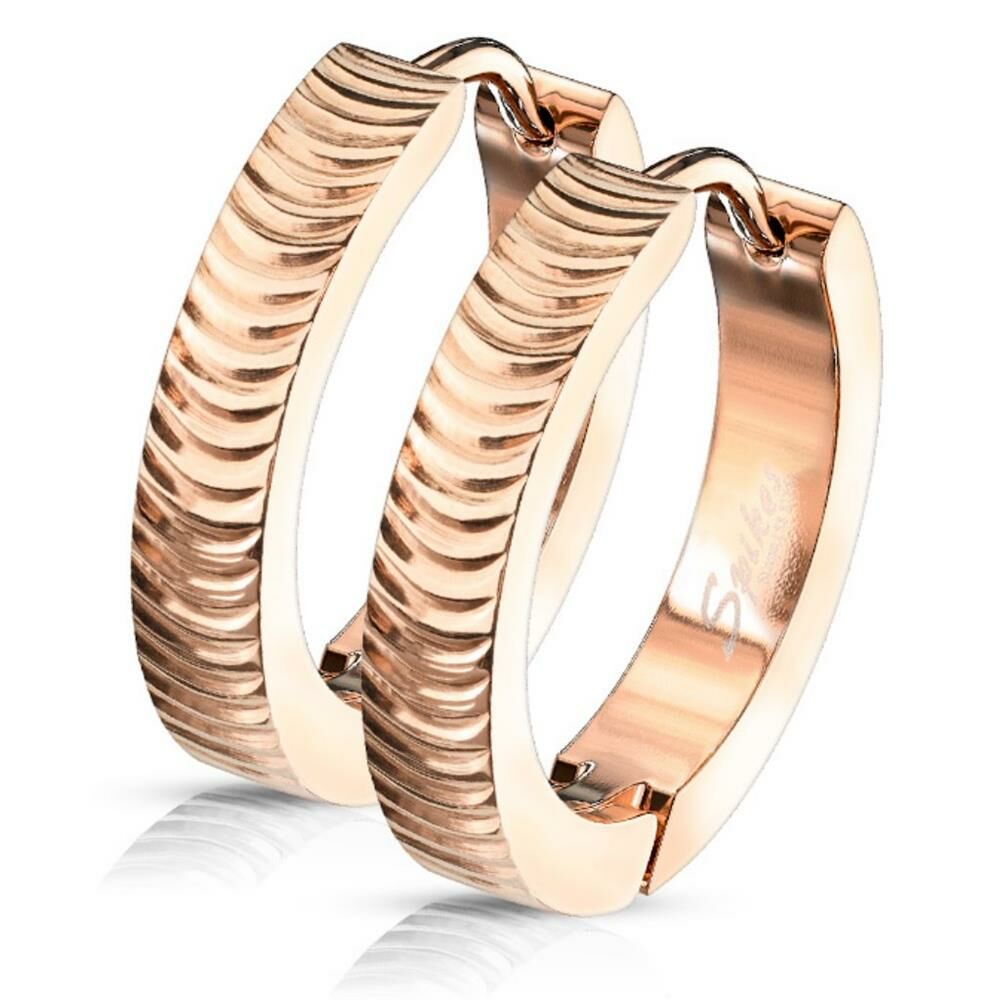 Creolen Klappverschluss Rillenstruktur 20mm aus Edelstahl Damen rosegold