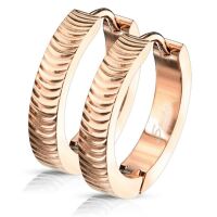 Creolen Klappverschluss Rillenstruktur 20mm aus Edelstahl Damen rosegold