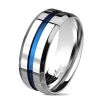Ring mit blauem Streifen und abgeschrägten Kanten Silber aus Edelstahl Herren