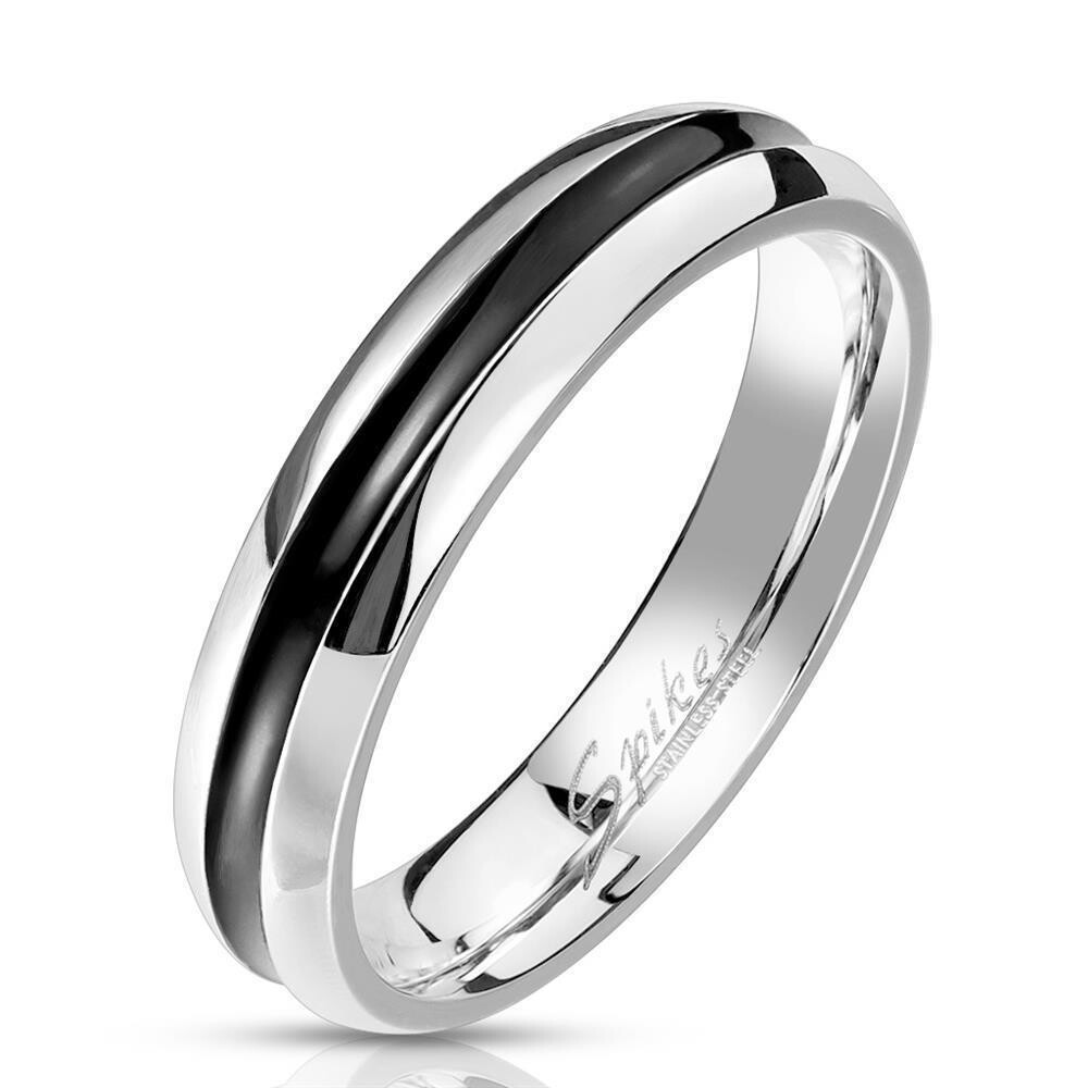 Ring mit schwarzem Zierstreifen silber aus Edelstahl Unisex 52 (16.6)