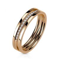 Ring dreireihig mit Kristallreihe rosegold aus Edelstahl...