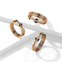 60 (19.1) - Ring dreireihig mit Kristallreihe rosegold aus Edelstahl Damen