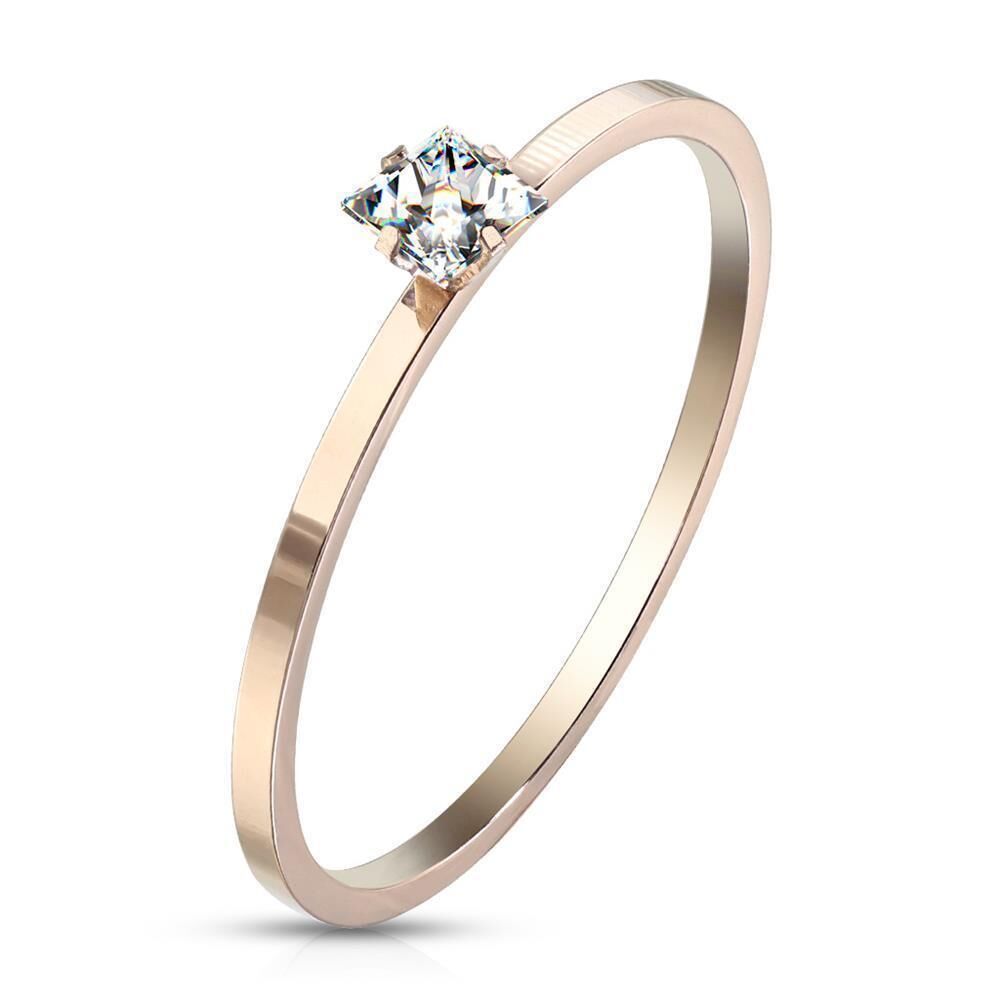 Ring Solitär-Optik eckigem Kristall rosegold Edelstahl Damen 54 (17.2)