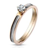 Ring in Solitär-Optik mit schwarzer Zierfuge rosegold aus Edelstahl Damen