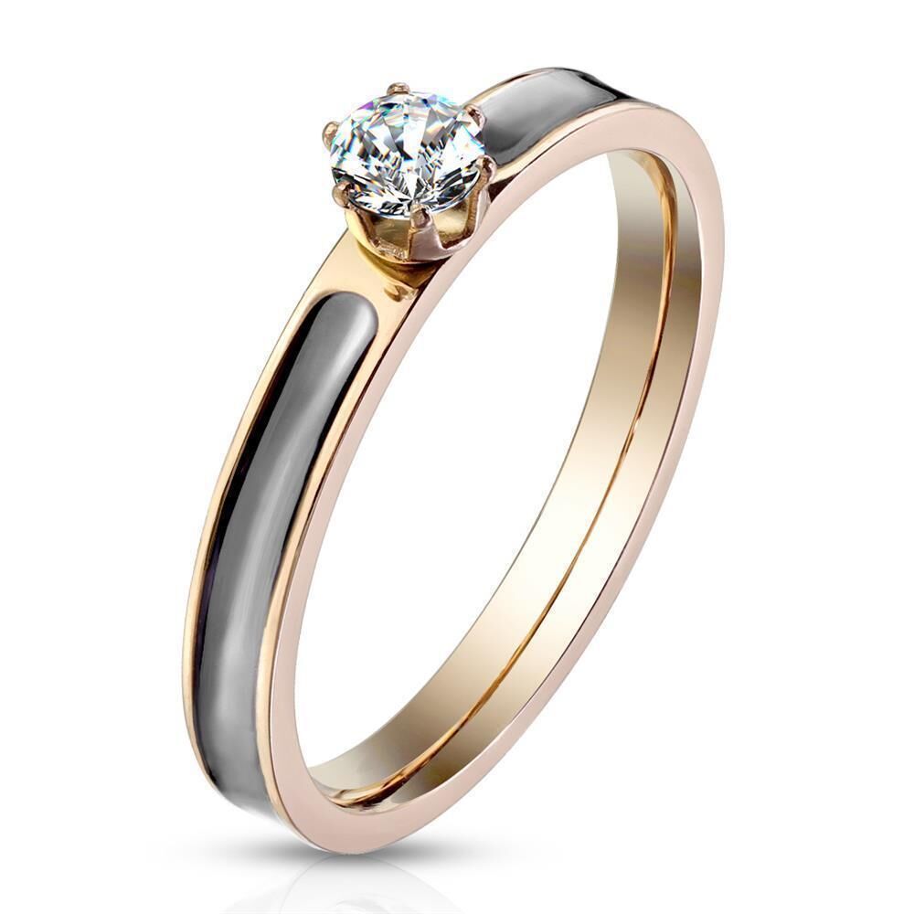 Ring in Solitär-Optik schwarzer Zierfuge rosegold  Damen 57 (18.1)