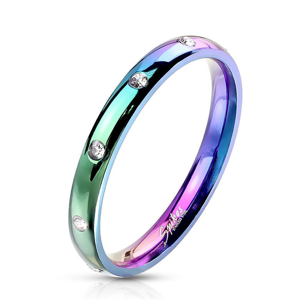 Ring mit 10 Kristallen schmal verschiedene Farben aus Edelstahl Damen 52 (16.6) regenbogen