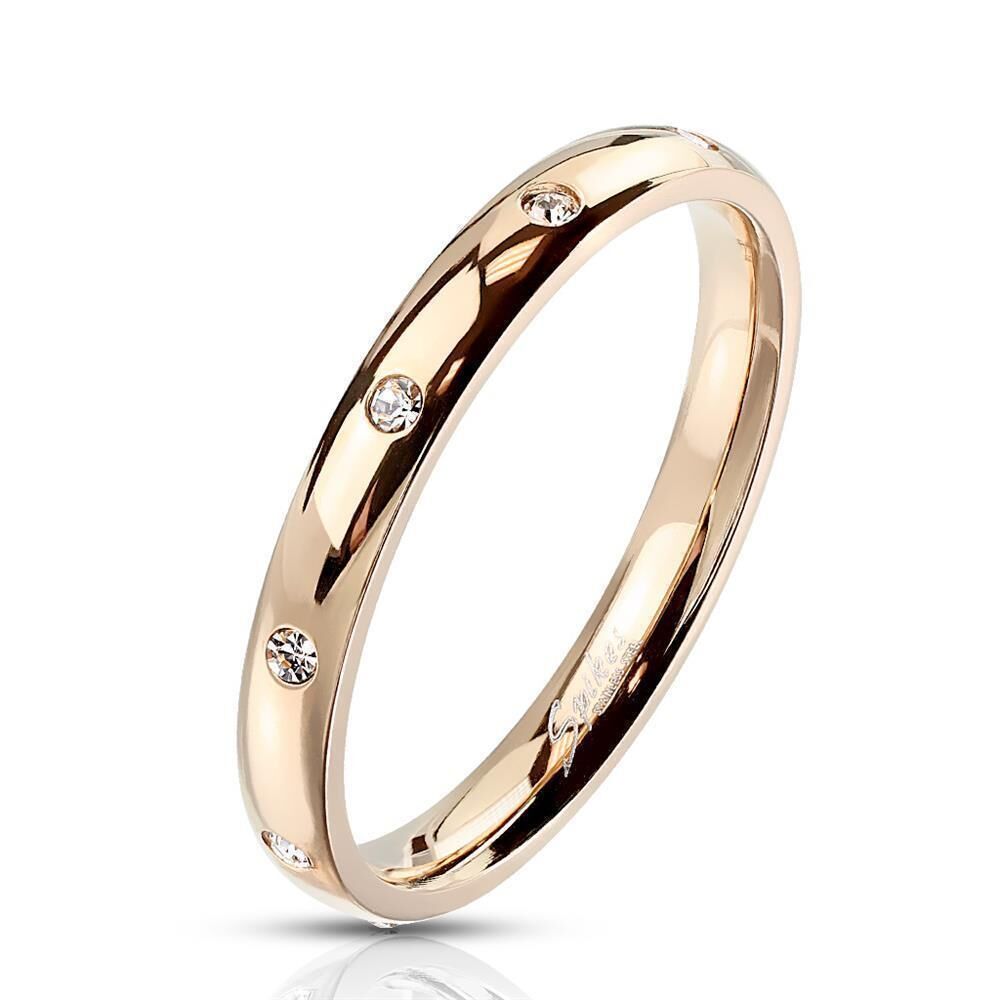 Ring mit 10 Kristallen schmal Edelstahl Damen 62 (19.7) rosegold