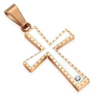 Anhänger Kreuz mit Zirkonia Rosegold aus Edelstahl...