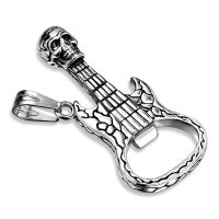 Anhänger Flaschenöffner Totenkopf Gitarre Silber aus Edelstahl Unisex