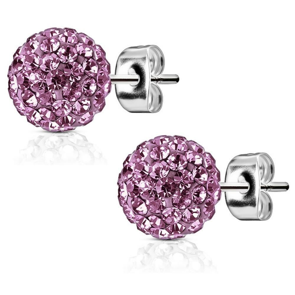 9mm LILA - Ohrstecker Shamballa Silber aus Edelstahl Damen