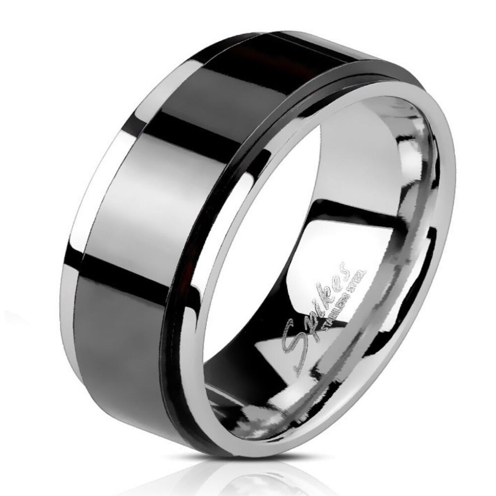 72 (22.9) Spinner-Ring Silber-Schwarz 8mm aus Edelstahl Unisex 49-72