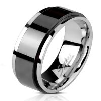 72 (22.9) Spinner-Ring Silber-Schwarz 8mm aus Edelstahl Unisex 49-72